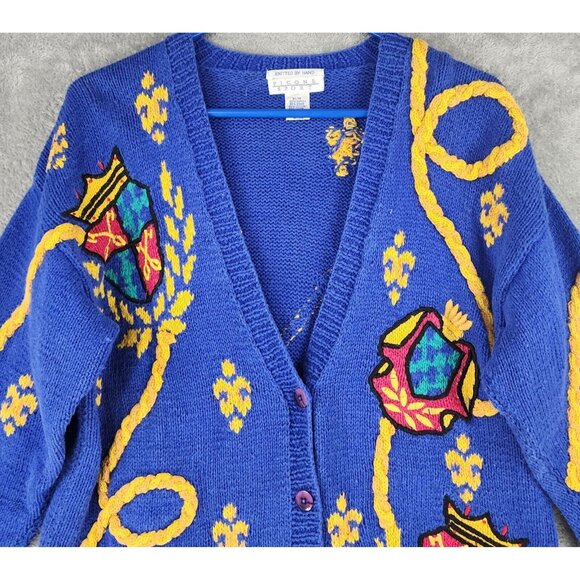 Picone Sport Sweater Womens Medium Blue Embroidered Hand Knit Vintage Cardigan - Picture 6 of 9